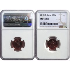 한국은행 라10원주화 (2018년표기) NGC MS 65 RD 미사용품
