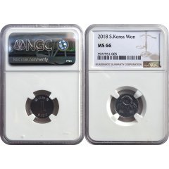 한국은행 1원 주화 (2018년표기) NGC MS 66  미사용품