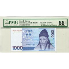 한국은행 다1000원권(3차 천원) PMG 66 EPQ 미사용품