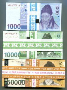 한국은행1000원10000원50000원(3쌍둥이100매다발권)