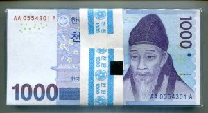 한국은행 다1000원권 다발(3차퇴계이황)AA0834701A)미사용품