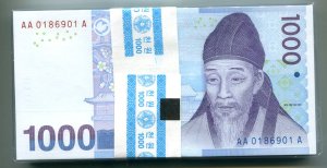 한국은행 다1000원권 다발(3차퇴계이황)AA0186901A 미사용품